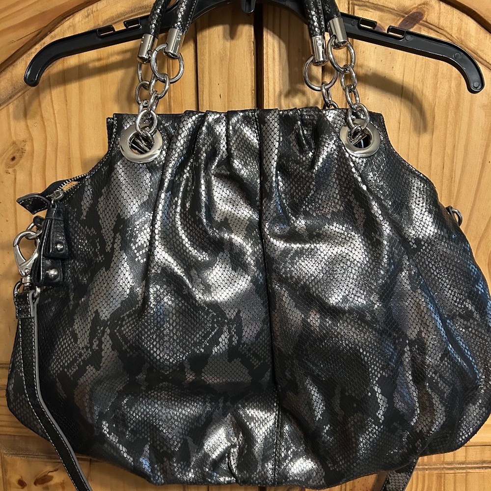 Cynthia Rowley Python Gray Metallic Snake Leather… - image 1